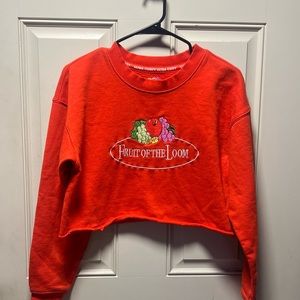 Fruit of the Loom Ultra Cozy Orange Cropped Sweatshirt Logo Women’s Small
